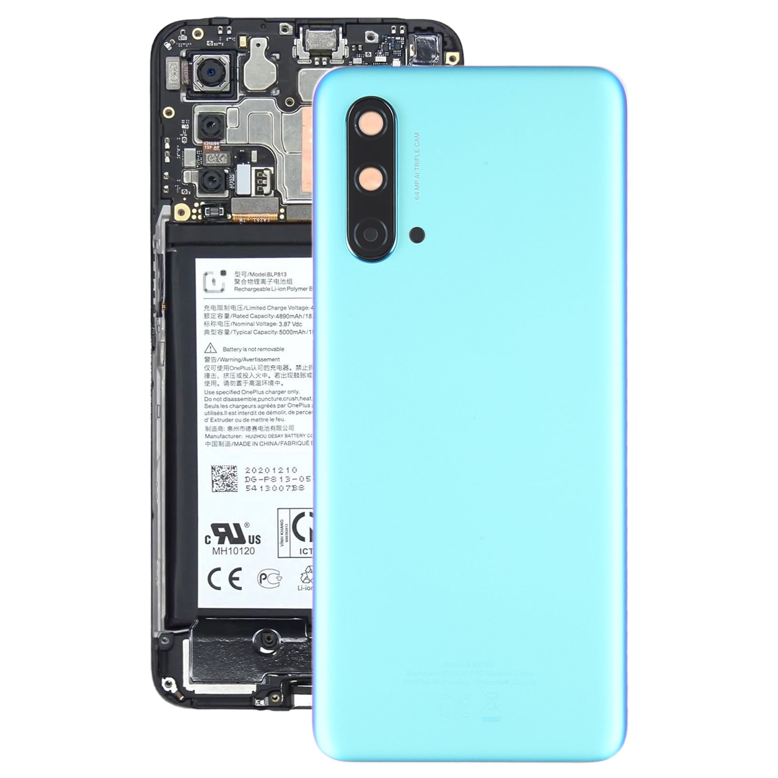 Tapa Bateria Back Cover + Lente Camara Trasera OnePlus Nord CE Azul