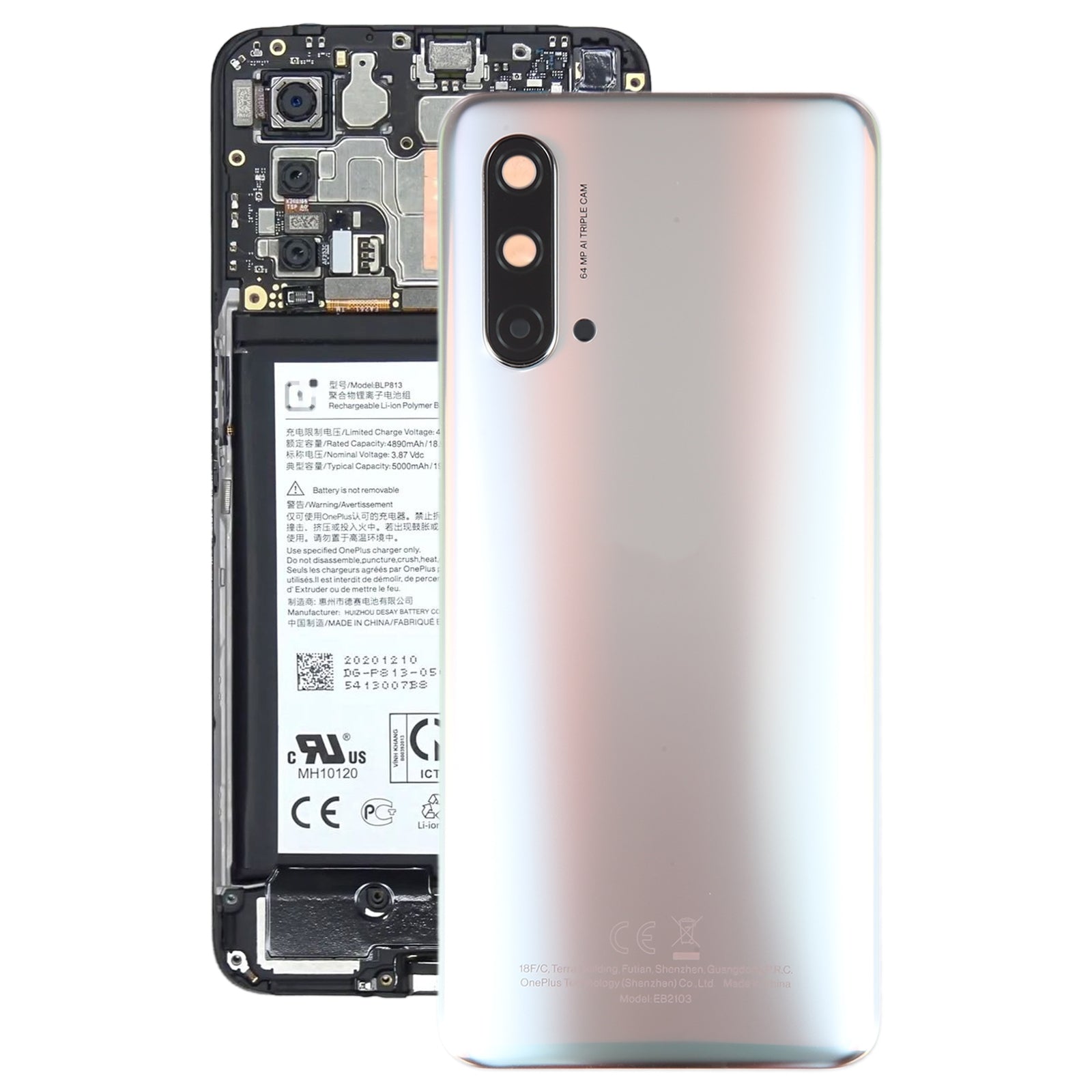 Battery Cover Back Cover + Rear Camera Lens OnePlus Nord CE Silver