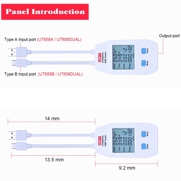 Probador de amperímetro y voltímetro USB UNI-T
