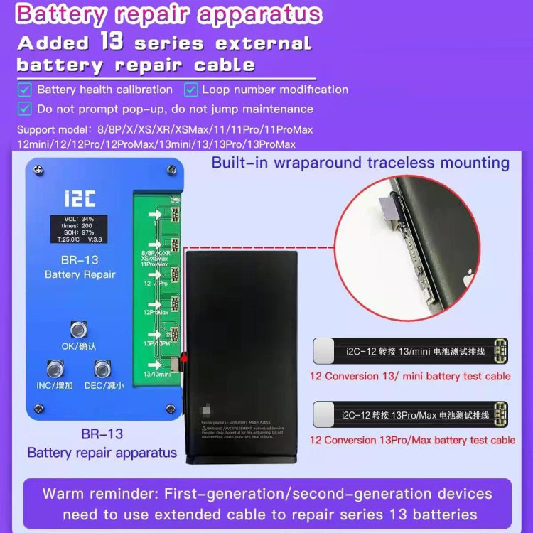 Programador de Reparación de Baterías I2C BR-13 Para iPhone 8-13 Pro Max