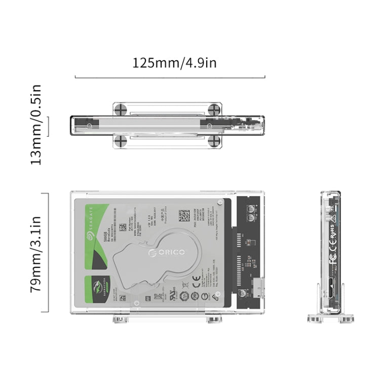 ORICO 2159U3 Boîtier de disque dur transparent USB3.0 2,5 pouces avec support