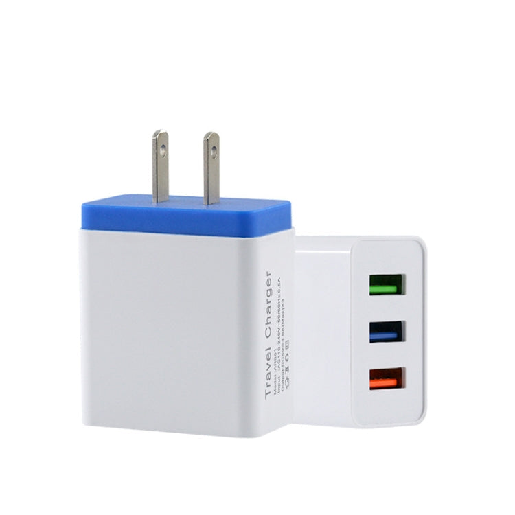 2A 3USB Mobile Phone Travel Charger US PLug (Blue)