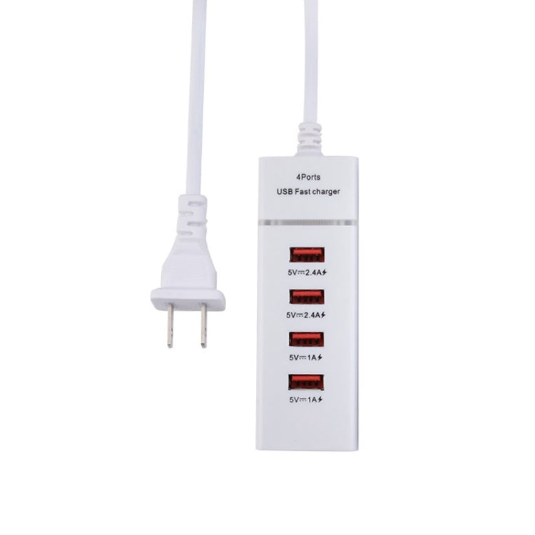 5V 4.1A 4 USB Ports Charger Adapter with Plug Cable Cable length: 1.5m US Plug (White)