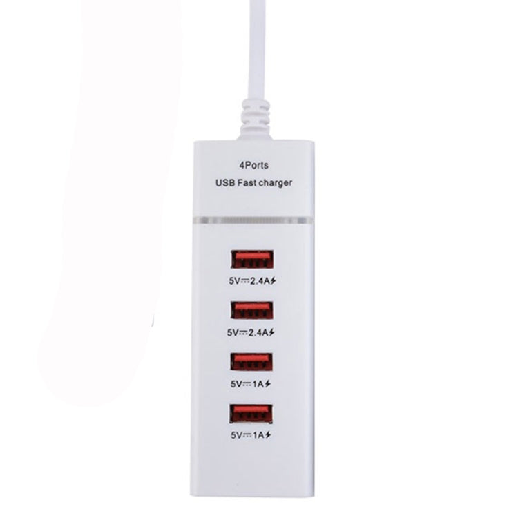 Adaptador de Cargador de 5V 4.1A 4 Puertos USB con Cable de Enchufe longitud del Cable: 1.5 m Enchufe de US (Blanco)