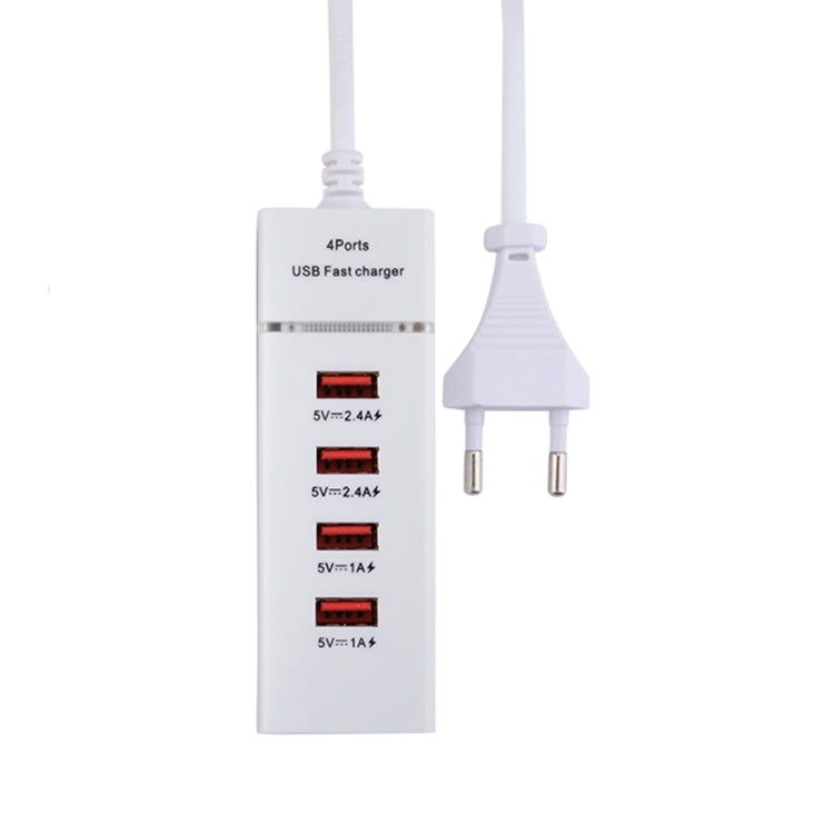 Adaptador de Cargador de 5V 4.1A 4 Puertos USB con Cable de Enchufe longitud del Cable: 1.5 m Enchufe de la UE (Blanco)