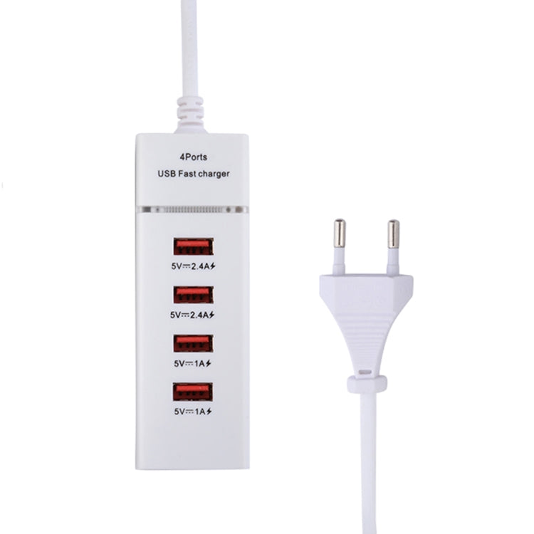 Adaptateur chargeur 5V 4.1A 4 ports USB avec câble de prise Longueur du câble: 1.5m Prise UE (Blanc)