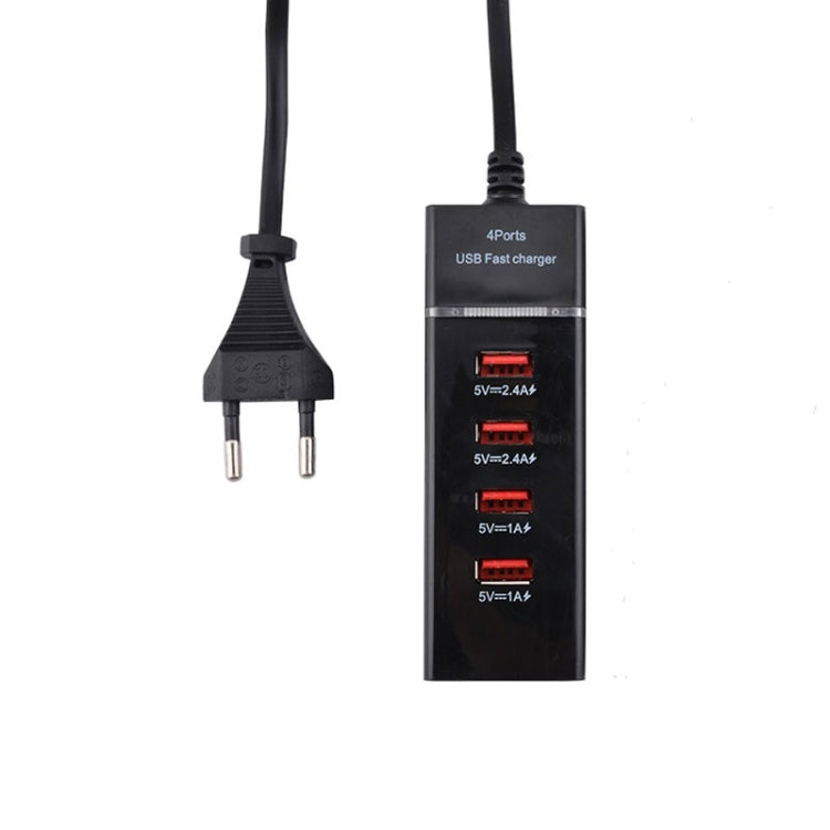 Adaptador de Cargador de 5V 4.1A 4 Puertos USB con Cable de Enchufe longitud del Cable: 1.5 m Enchufe de la UE (Negro)