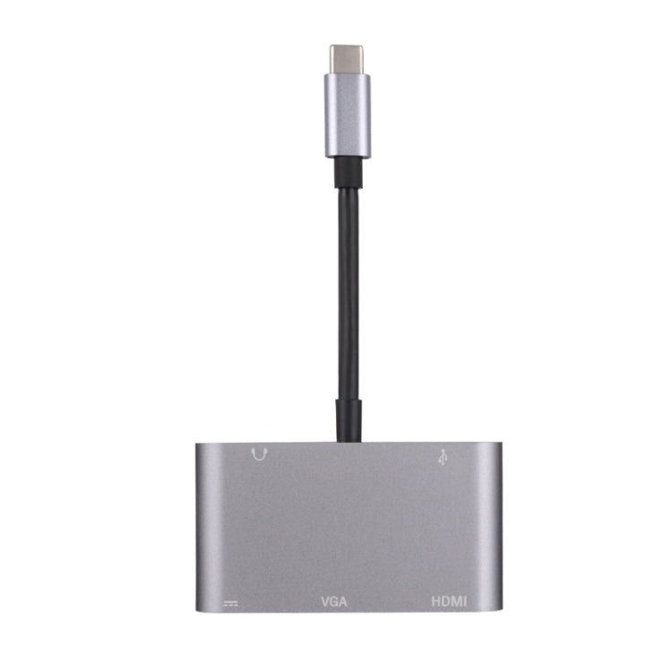 5 en 1 Tipo-C a HDMI + VGA + USB 3.0 + Puerto de Audio + Adaptador HUB de Puerto PD (Gris)