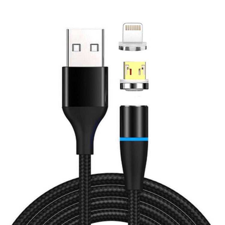 2 en 1 3A USB a 8 Pines + Micro USB Carga Rápida + 480Mbps Transmisión de Datos Teléfono Móvil Succión Magnética Carga Rápida Cable de Datos Longitud del Cable: 1 m ( (Negro)