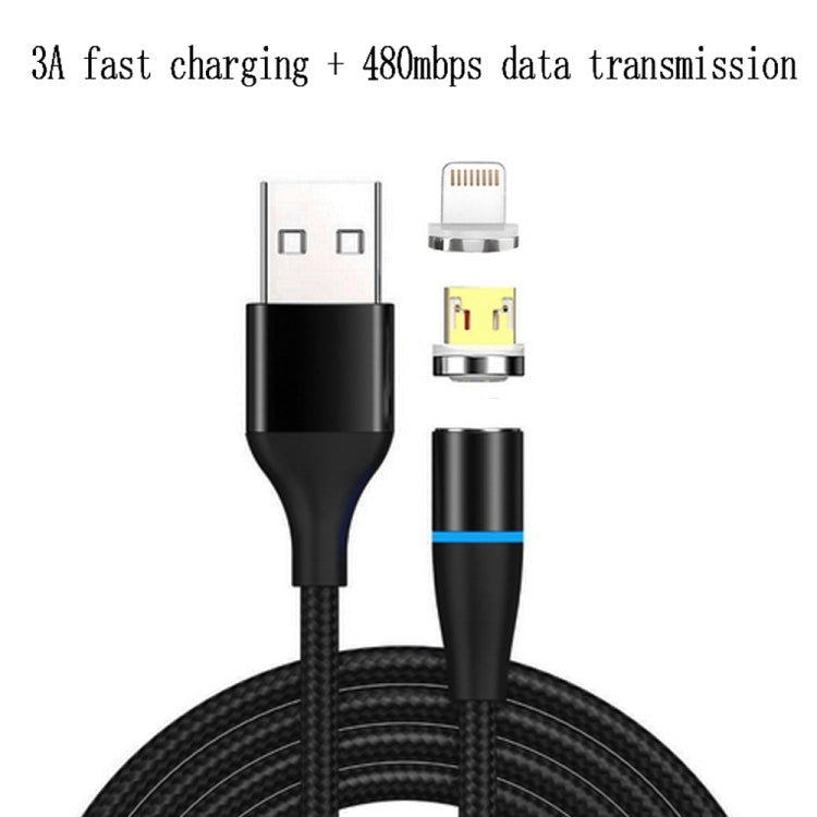 2 in 1 3A USB to 8 Pin + Micro USB Fast Charge + 480Mbps Data Transmission Mobile Phone Magnetic Suction Fast Charge Data Cable Cable Length: 1m ((Black)