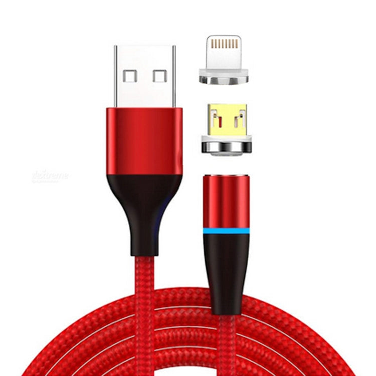 2 en 1 3A USB a 8 Pines + Micro USB Carga Rápida + 480Mbps Transmisión de Datos Teléfono Móvil Succión Magnética Carga Rápida Cable de Datos Longitud del Cable: 1 m ( (Rojo)