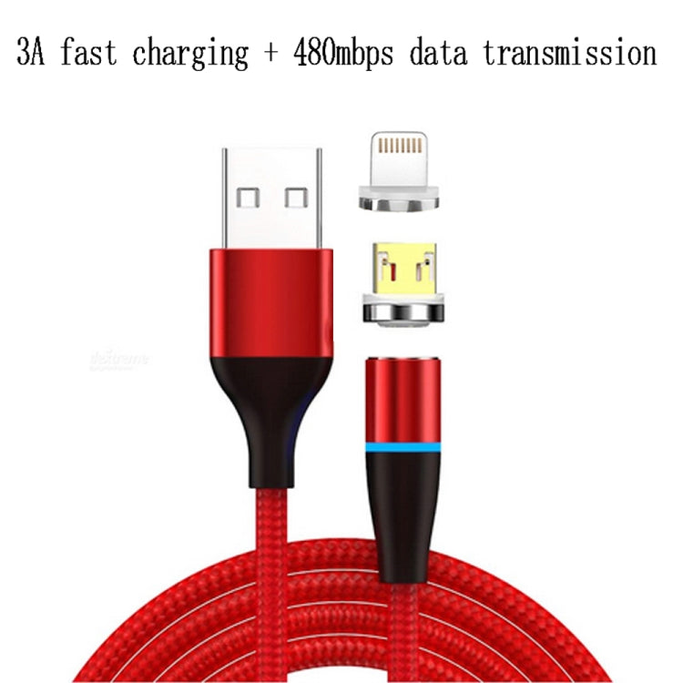 2 in 1 3A USB auf 8 Pin + Micro USB Schnellladung + 480Mbps Datenübertragung Handy Magnetische Saugkraft Schnellladung Datenkabel Kabellänge: 1m ((Rot)