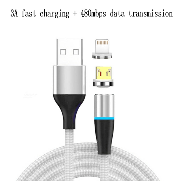 2 en 1 3A USB a 8 Pines + Micro USB Carga Rápida + 480 Mbps Transmisión de Datos Teléfono Móvil Succión Magnética Carga Rápida Cable de Datos Longitud del Cable: 1 m ( (Plata)