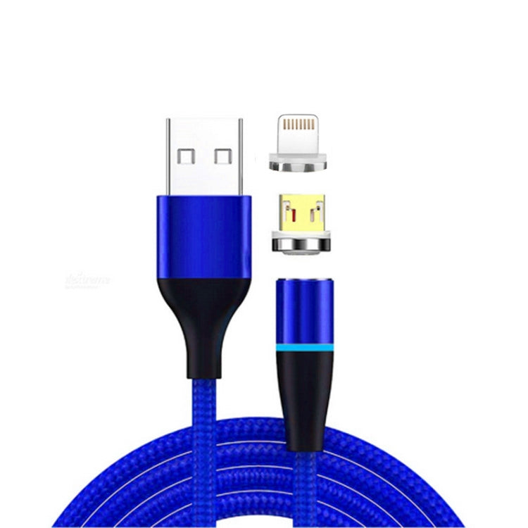 2 en 1 3A USB a 8 Pines + Micro USB Carga Rápida + 480Mbps Transmisión de Datos Teléfono Móvil Succión Magnética Carga Rápida Cable de Datos Longitud del Cable: 2 m (Azul)