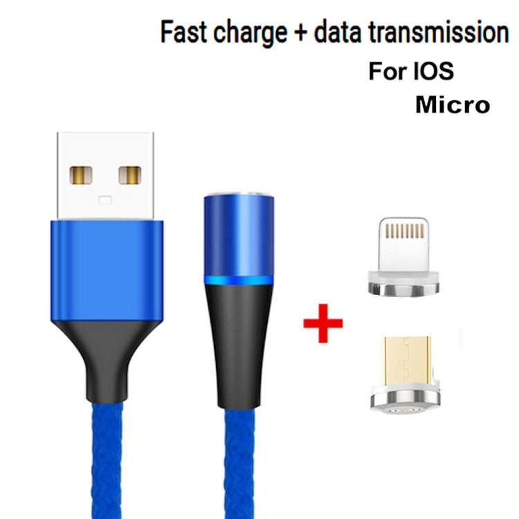 2 en 1 3A USB vers 8 broches + Micro USB Charge rapide + 480 Mbps Transmission de données Téléphone portable Aspiration magnétique Charge rapide Câble de données Longueur du câble : 2 m (Bleu)