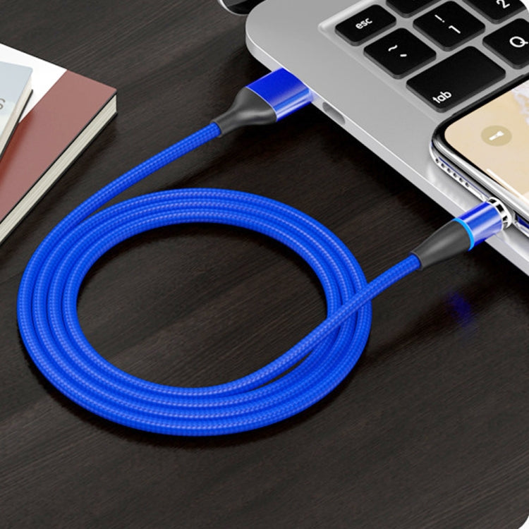 2 en 1 3A USB a 8 Pines + Micro USB Carga Rápida + 480Mbps Transmisión de Datos Teléfono Móvil Succión Magnética Carga Rápida Cable de Datos Longitud del Cable: 2 m (Azul)