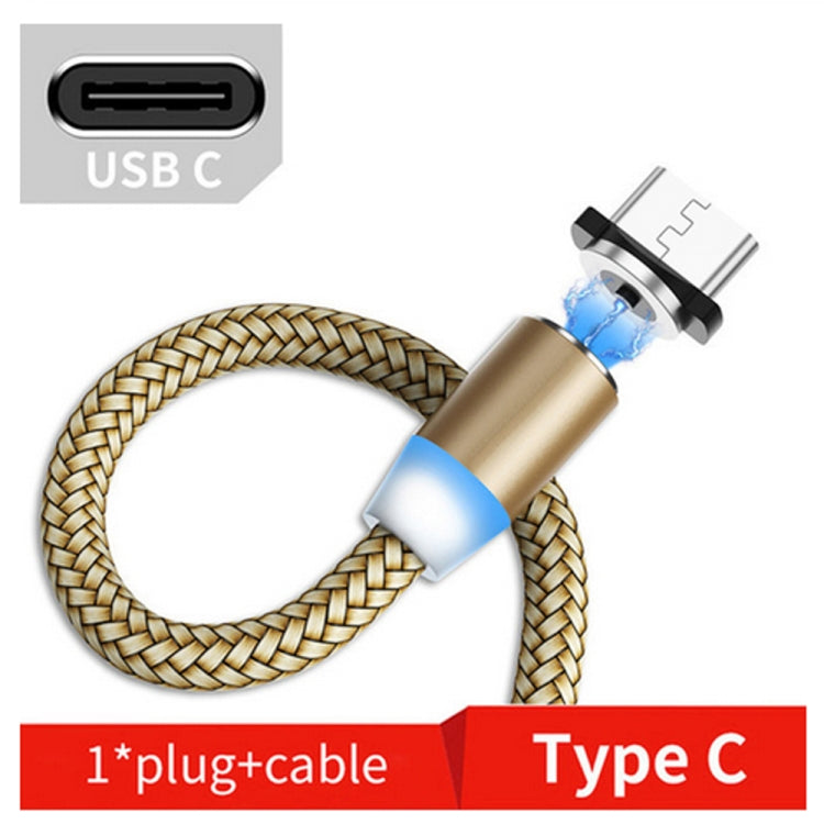 USB Magnetic Metal Connector to USB-C / Type C Nylon Bi-Color Braided Magnetic Data Cable Cable Length: 1m (Gold)