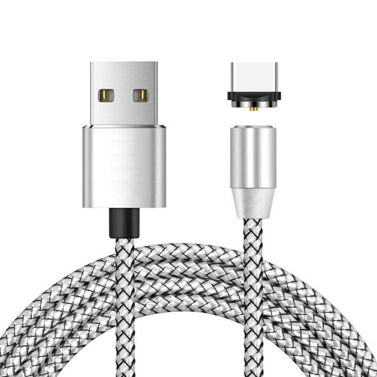 USB Magnetic Metal Connector to USB-C / Type C Nylon Bi-Color Braided Magnetic Data Cable Cable length: 1m (Silver)