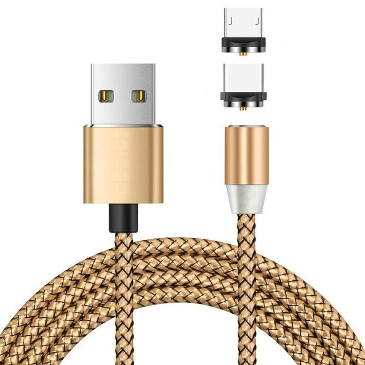 2 en 1 USB vers Micro USB + USB-C / Type-C Connecteur métallique magnétique Câble de données magnétique tressé en nylon bicolore Longueur du câble : 1 m (Or)