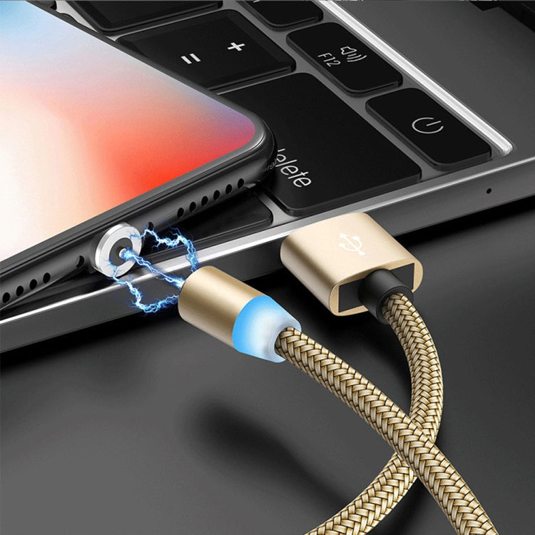 2 in 1 USB zu Micro USB + USB-C / Typ-C Magnetischer Metallstecker Bi-Color Nylon geflochtenes magnetisches Datenkabel Kabellänge: 1m (Gold)