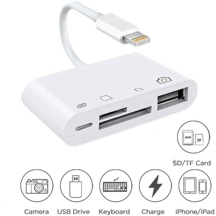  Lector de tarjetas Lightning a SD para iPhone, adaptador de  cámara USB 4 en 1, adaptador USB OTG hembra compatible con tarjeta SD/TF,  lector de tarjetas de memoria, adaptador USB 3.0