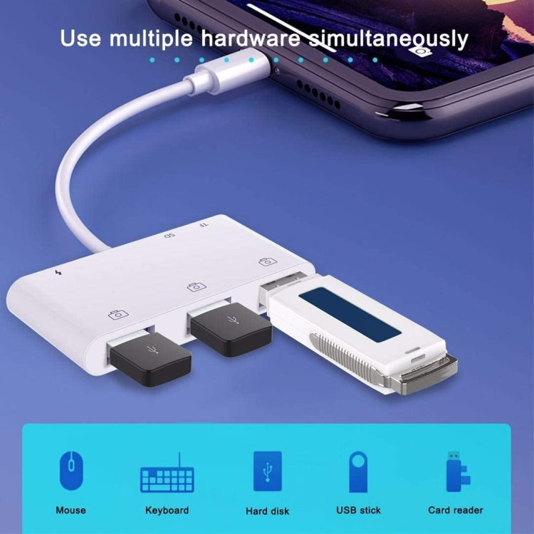 ZS-S1852 6 in 1 OTG Camera Card Reader Adapter 3 USB Female to 8Pin Male with SD&amp;TF Card and 8Pin Charging Interface Support IOS 13 System