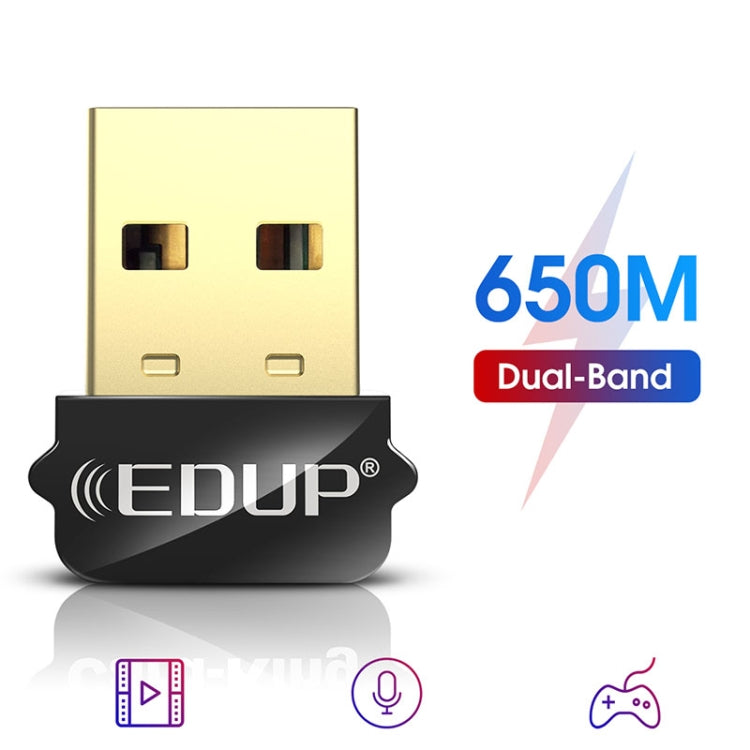 EDUP EP-AC1651 Adaptador WIFI USB 650Mbps Dual Band 5G / 2.4GHz Tarjeta de red Inalámbrica externa Receptor de Dongle Wifi