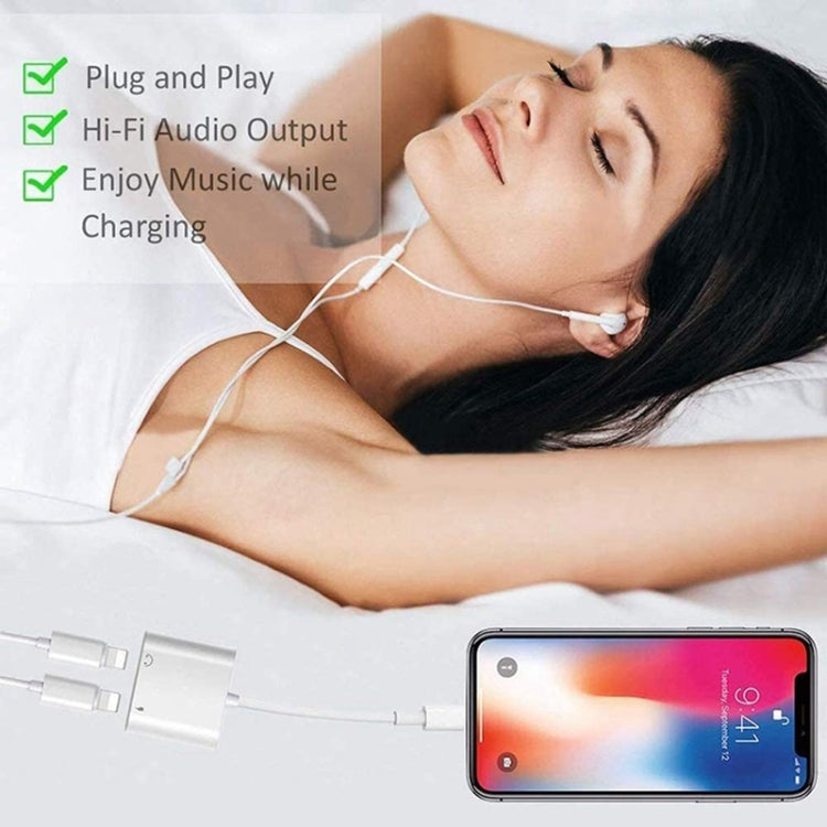 ZS-S1802 2 in 1 8 Pin Male to 8 Pin Charging + 8 Pin Female Audio Jack Headphone Adapter Support Calls and Control Cables Compatible with All IOS Systems