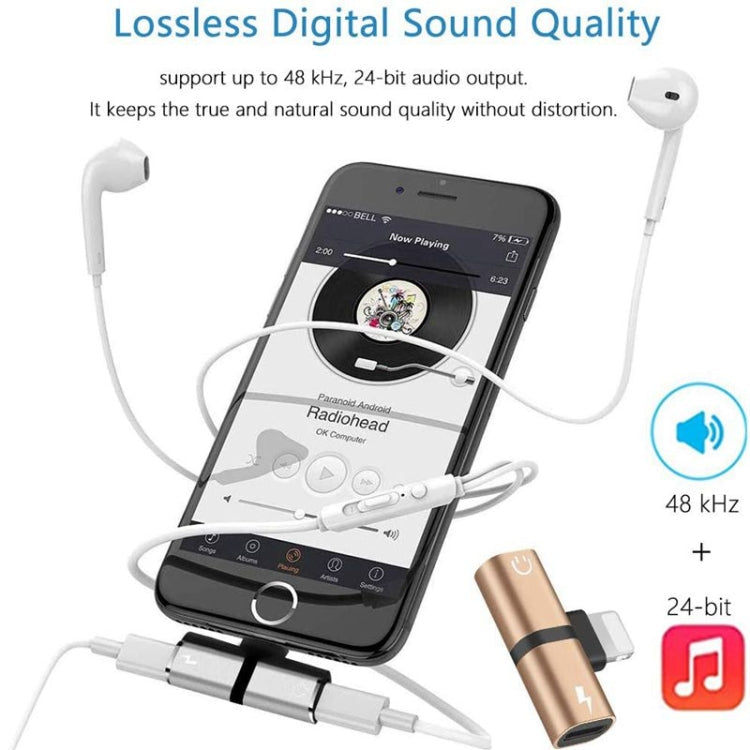 Zs-18182 2 in 1 8 Pin Male to 8 Pin Charging + 8 Pin Female Audio Jack Headphone Adapter Supports Volume Control and Call Compatible with IOS 13 System (Gold)