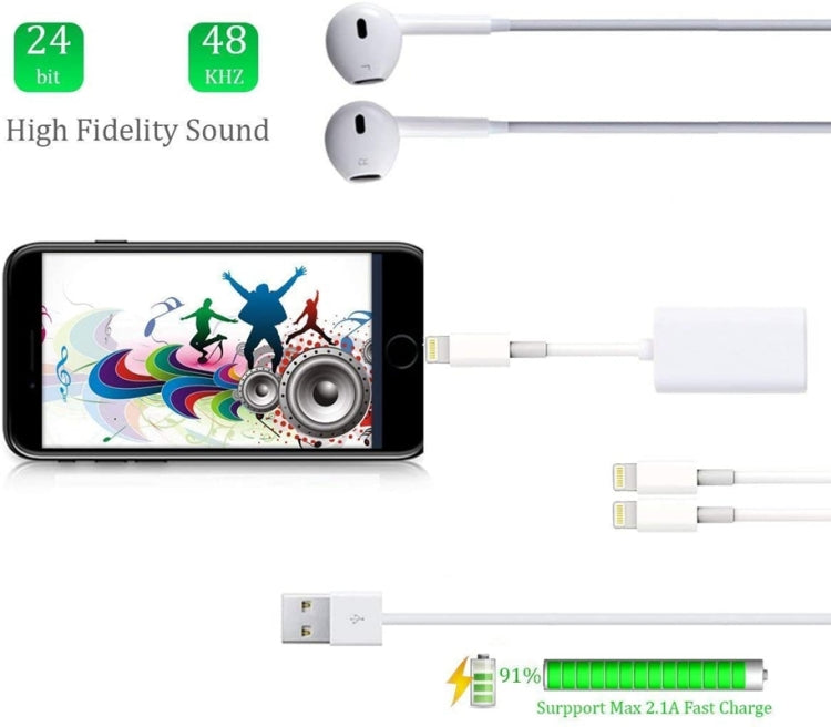 ZS-S1801 2 in 1 8 PIN Male to 8 PIN Charge + 8 Pin Audio Female Jack Headphone Adapter support calls compatible with all IOS system