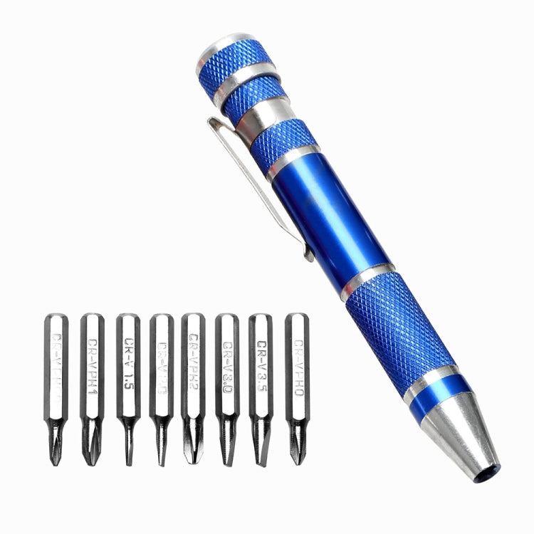 8 in 1 Portable Ballpoint Pen with Multifunction Magnetic Screwdriver Set for Mobile Phone and Computer Maintenance Tool (Blue)