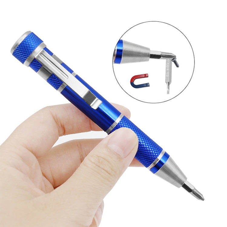8 in 1 Portable Ballpoint Pen with Multifunction Magnetic Screwdriver Set for Mobile Phone and Computer Maintenance Tool (Blue)