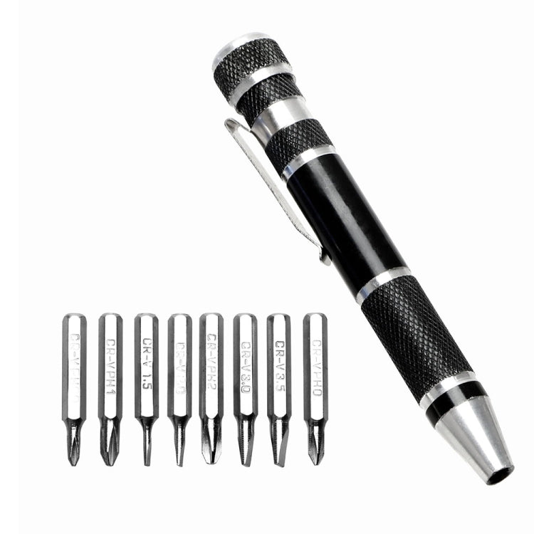 8 in 1 Portable Ballpoint Pen with Multifunction Magnetic Screwdriver Set for Mobile Phone and Computer Maintenance Tool (Black)