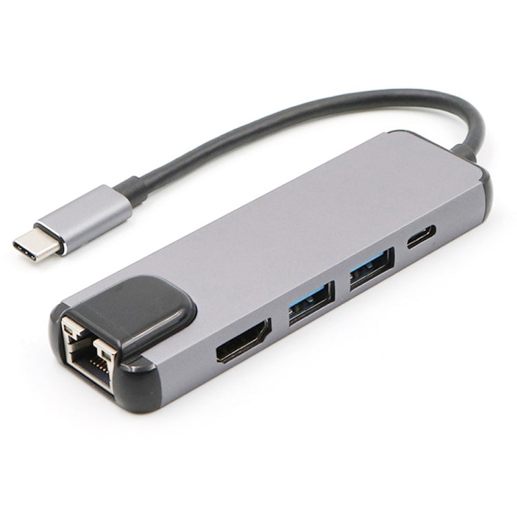 USB-C / Type-C a HD 4K HDMI + RJ45 + USB 3.0 + USB 2.0 + PD 5 en 1 HUB Converter