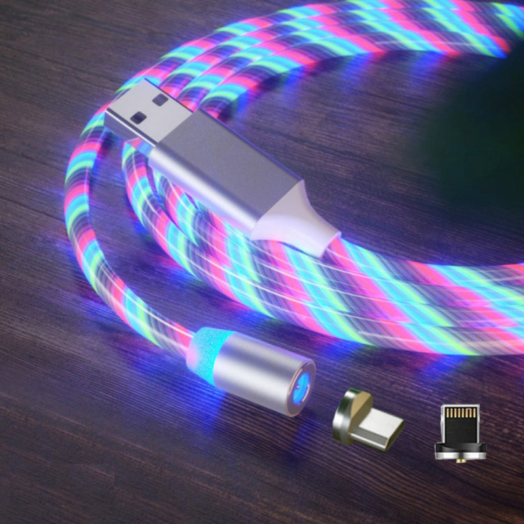 2 in 1 USB to 8 Pin + Micro USB Magnetic Suction Colorful Streamer Mobile Phone Charging Cable Length: 1m (Color Light)