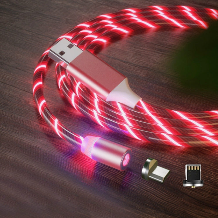 2 in 1 USB to 8 Pin + Micro USB Magnetic Suction Colorful Streamer Mobile Phone Charging Cable Length: 1m (Red Light)