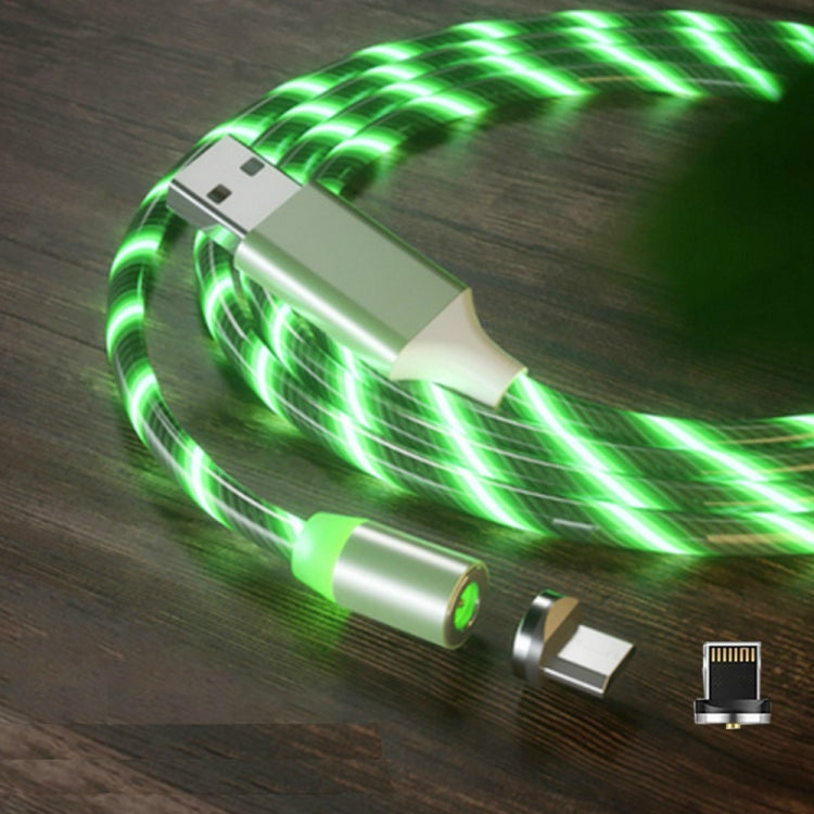 2 in 1 USB to 8 Pin + Micro USB Magnetic Suction Colorful Streamer Mobile Phone Charging Cable Length: 1m (Green Light)