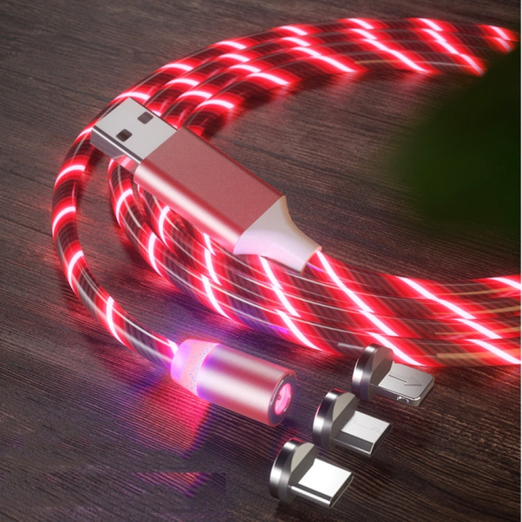 3 en 1 USB vers 8 broches + Type-C / USB-C + Micro USB à absorption magnétique Longueur du câble de charge magnétique : 1 m (lumière rouge)
