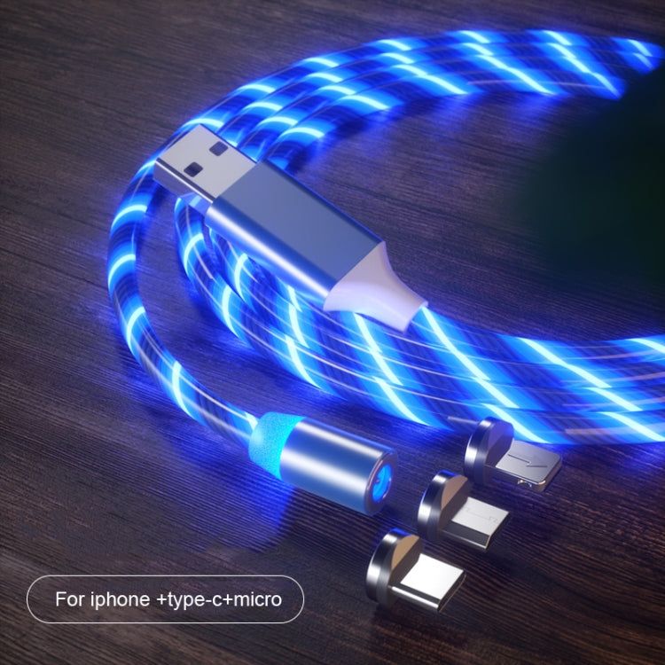 3 en 1 USB a 8 PIN + Tipo-C / USB-C + Micro USB Absorción Magnética Magnético Cable de Carga longitud: 1M (luz Azul)