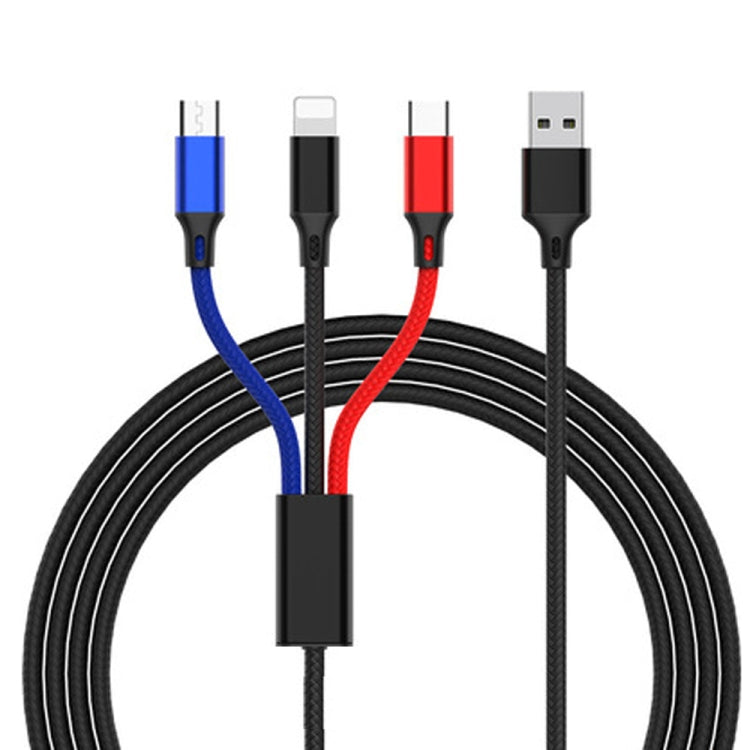 3 in 1 USB to 8 Pin + Type-C / USB-C + Micro USB Color Braided Charging Cable Cable Length: 1.2m
