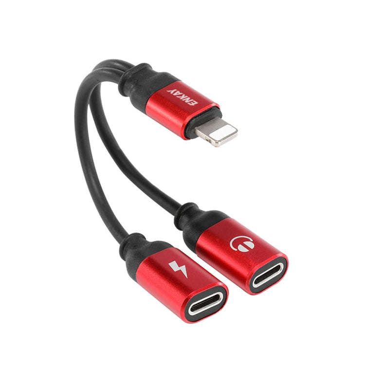 ENKAY ENK-AT104 8 Pin to Dual 8 Pin Charging Listen Songs Aluminum Alloy Adapter Conversion Cable (Red)