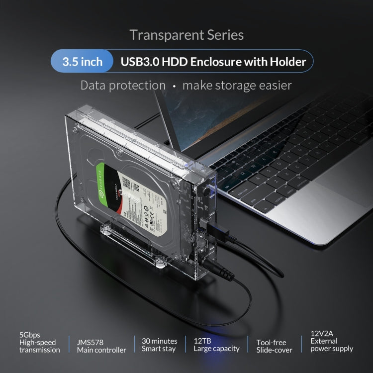 ORICO 3159U3 Boîtier Transparent pour Disque Dur USB3.0 3,5 pouces avec Support