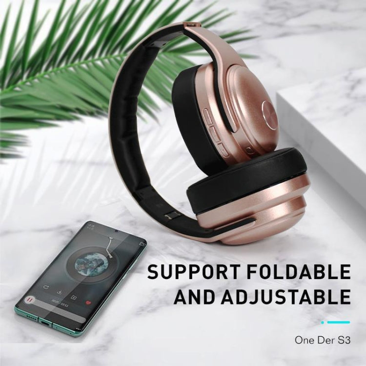 Casque et haut-parleurs OneDer S3 2 en 1 Casque Bluetooth sans fil portable avec suppression du bruit dans l'oreille stéréo (Or)