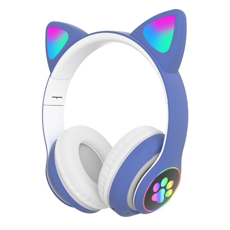 TG TN-28 3.5 mm Bluetooth 5.0 Conexión Dual RGB Cat Ear Bass Stereo Auriculares con cancelación de ruido Soporte Tarjeta TF con Micrófono (Azul)