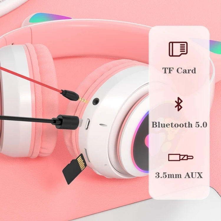 TG TN-28 3.5mm Bluetooth 5.0 Dual Connection RGB Cat Ear Bass Stereo Noise Canceling Headphones Support TF Card with Mic (Blue)