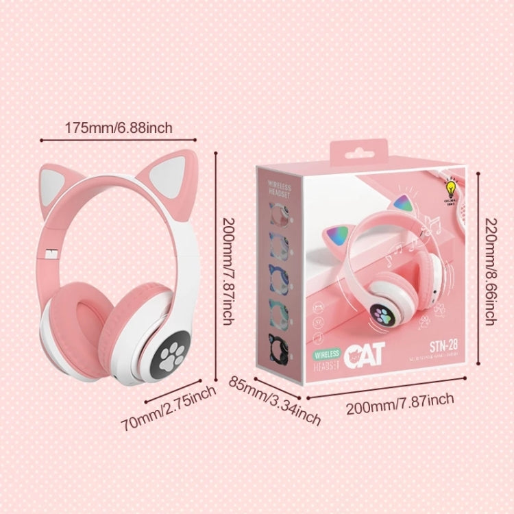 TG TN-28 3.5mm Bluetooth 5.0 Dual Connection RGB Cat Ear Bass Stereo Noise Canceling Headphones Support TF Card with Mic (Pink)