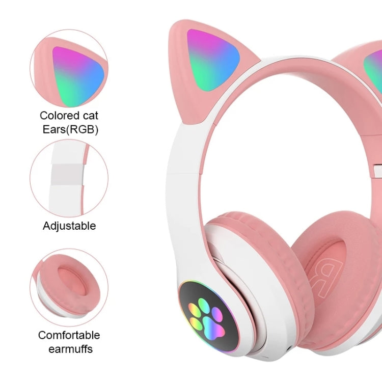 TG TN-28 3.5 mm Bluetooth 5.0 Conexión Dual RGB Cat Ear Bass Stereo Auriculares con cancelación de ruido Soporte Tarjeta TF con Micrófono (Rosa)