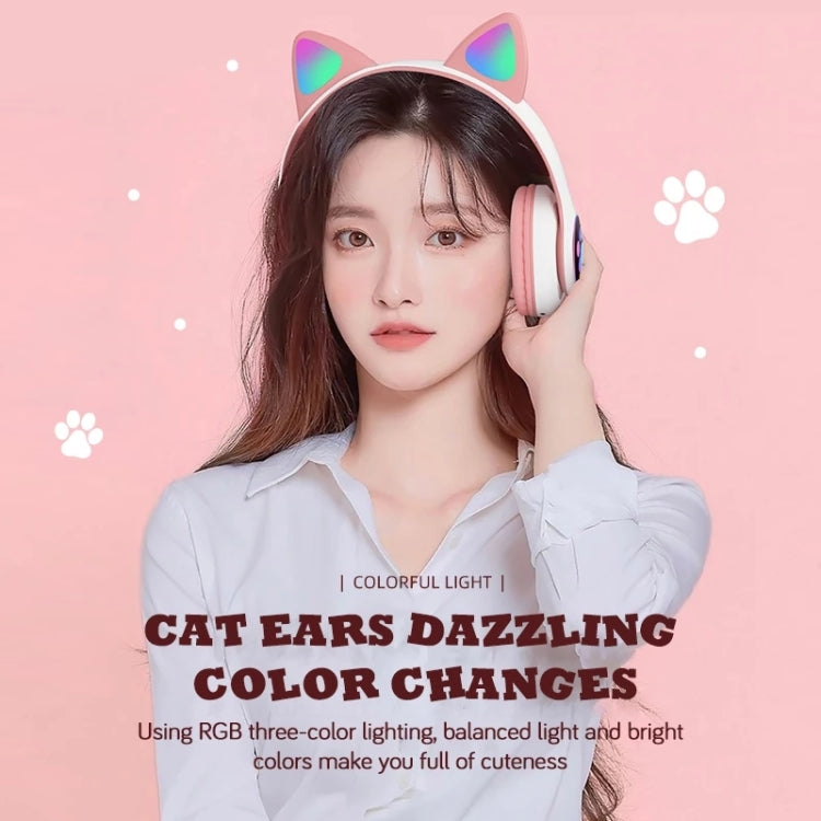 TG TN-28 3.5mm Bluetooth 5.0 Dual Connection RGB Cat Ear Bass Stereo Noise Canceling Headphones Support TF Card with Mic (Purple)