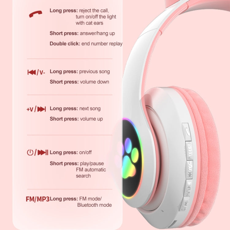 TG TN-28 3.5mm Bluetooth 5.0 Dual Connection RGB Cat Ear Bass Stereo Noise Canceling Headphones Support TF Card with Mic (Black)