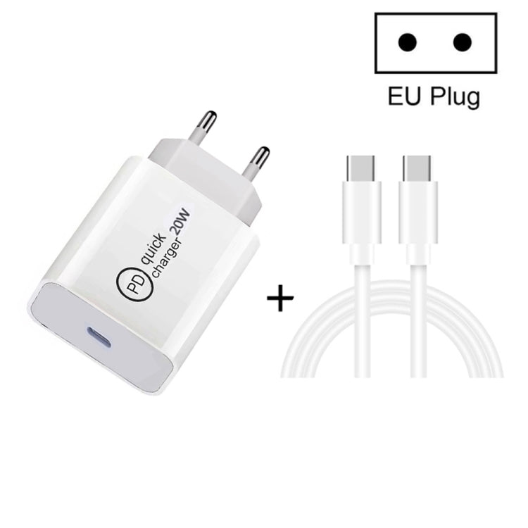 SDC-20W Chargeur de voyage 2 en 1 PD 20W USB-C / Type-C + 3A PD 3.0 USB-C / Type-C vers USB-C / Type-C Jeu de câbles de données à charge rapide Longueur du câble: 2 m Prise UE